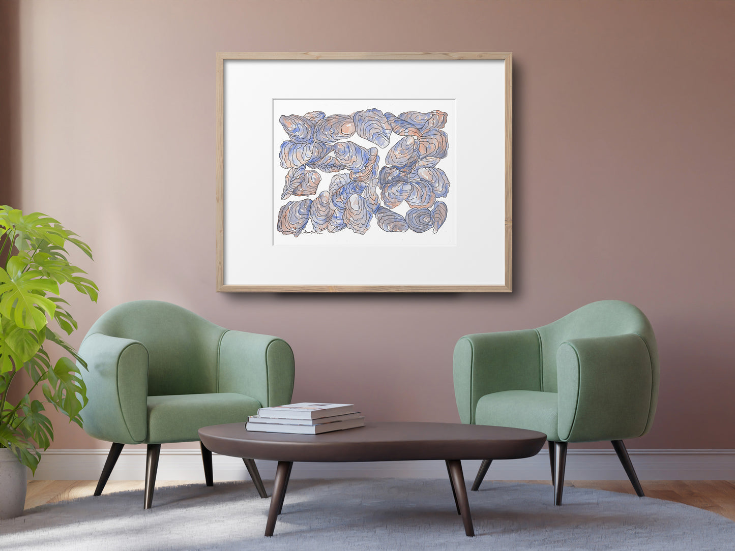 Oysters Watercolor Painting: Kitchen Art Print