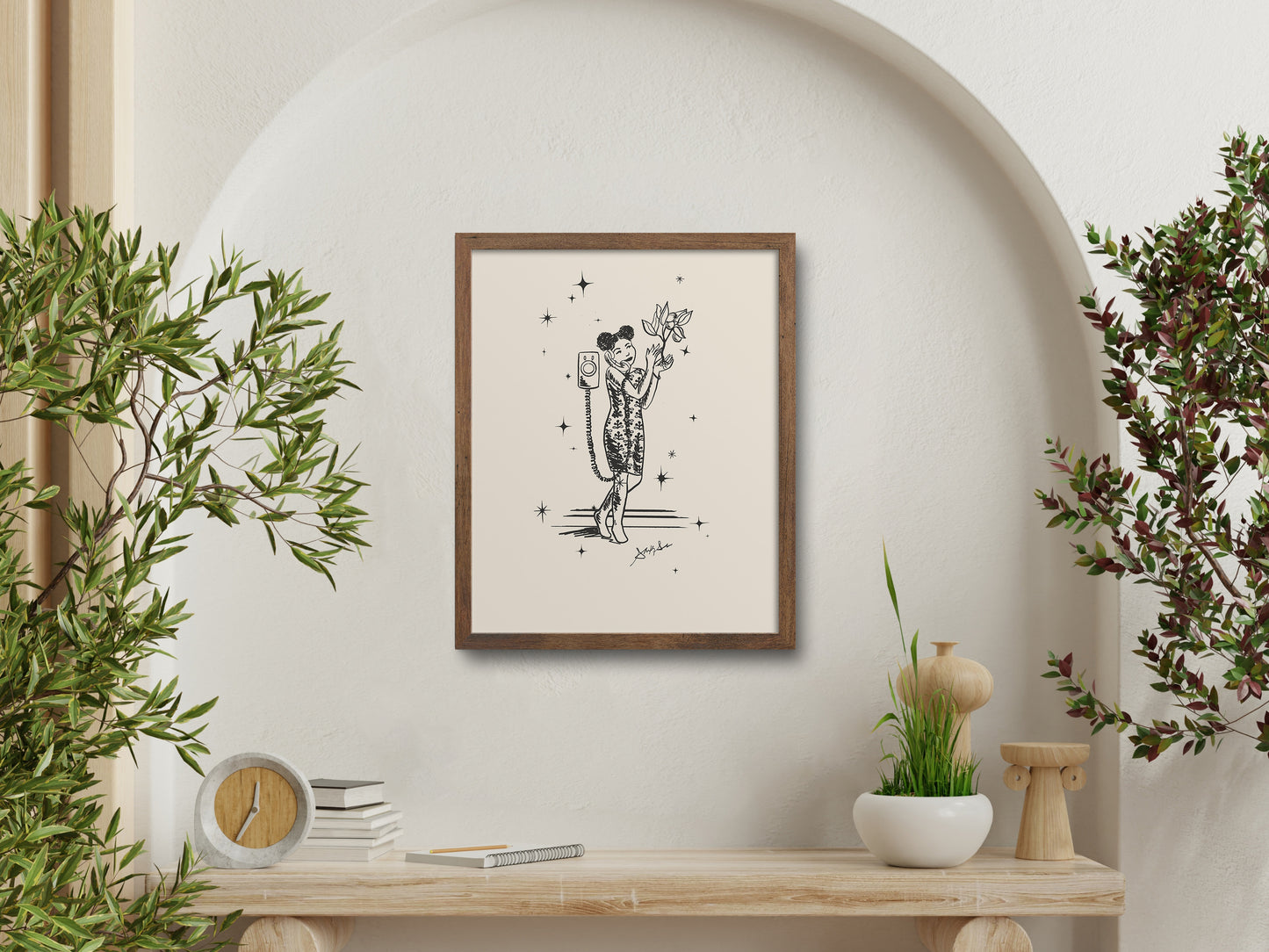 Garden Witch Ink Illustration: Cottagecore Halloween Art Print