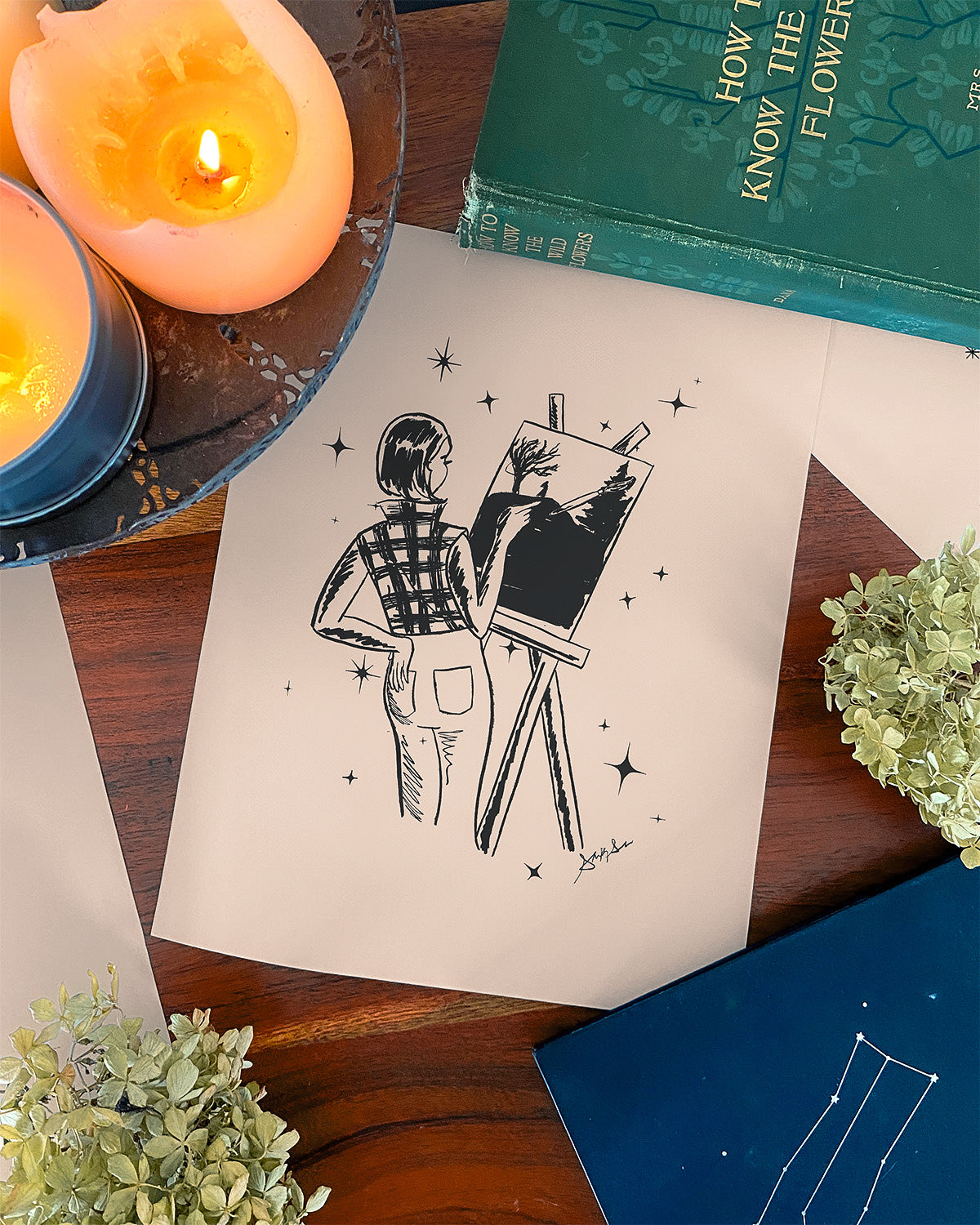 Artsy Witch Ink Drawing: Retro Halloween Wall Art