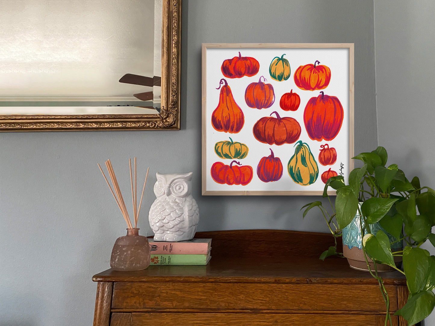 Pumpkins and Squash Watercolor Painting: Fall Art Print