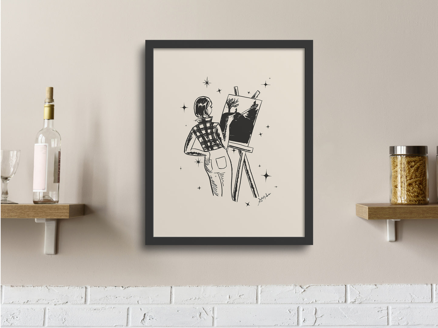 Artsy Witch Ink Drawing: Retro Halloween Wall Art