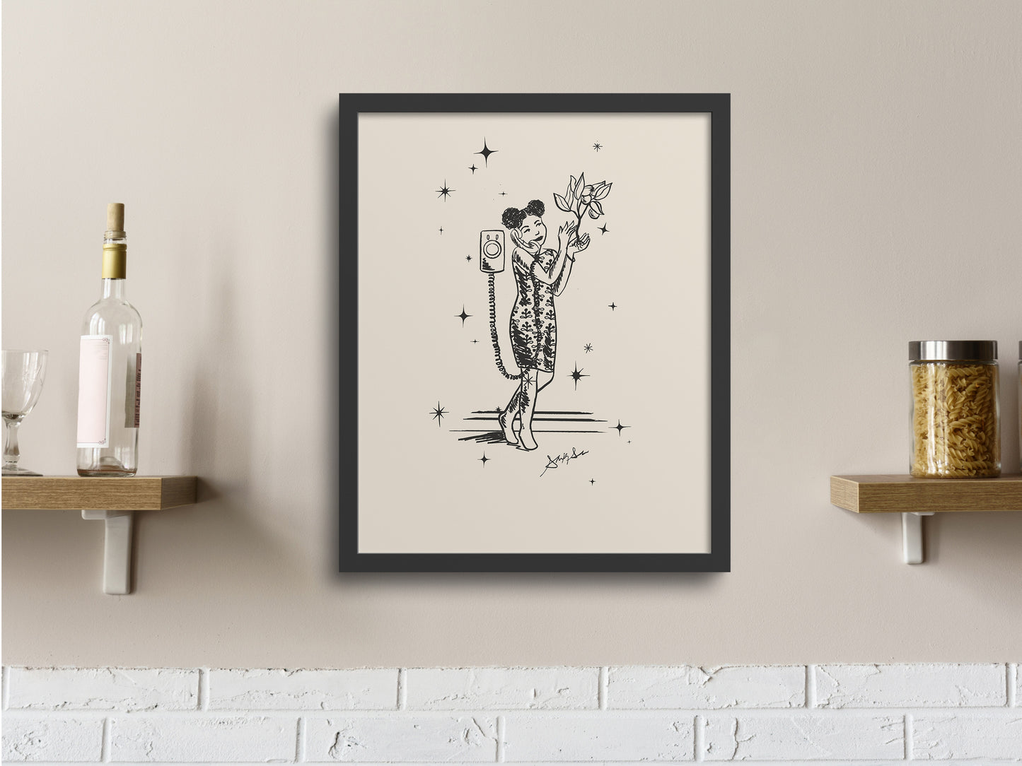 Garden Witch Ink Illustration: Cottagecore Halloween Art Print