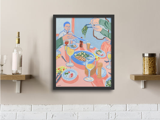 Pork and Greens: Dinner Party Painting Art Print