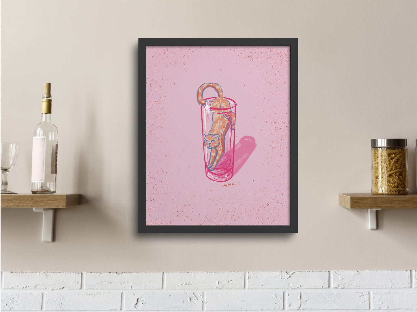 Tabby Cat and Collins Glass Pink Art Print
