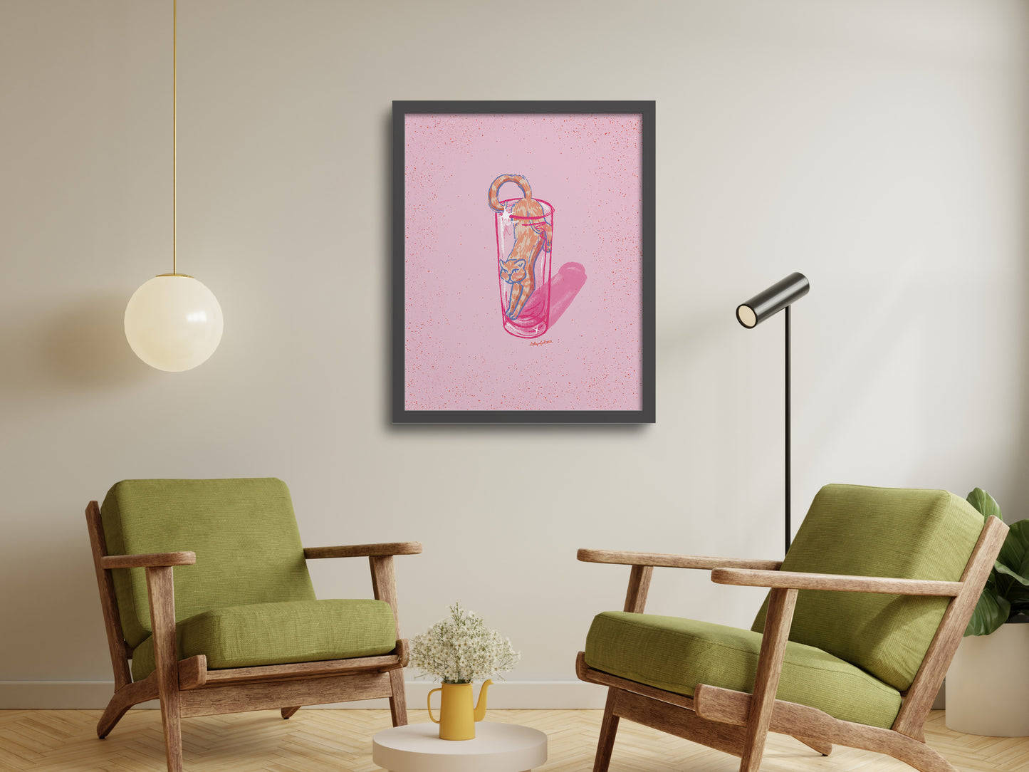 Tabby Cat and Collins Glass Pink Art Print
