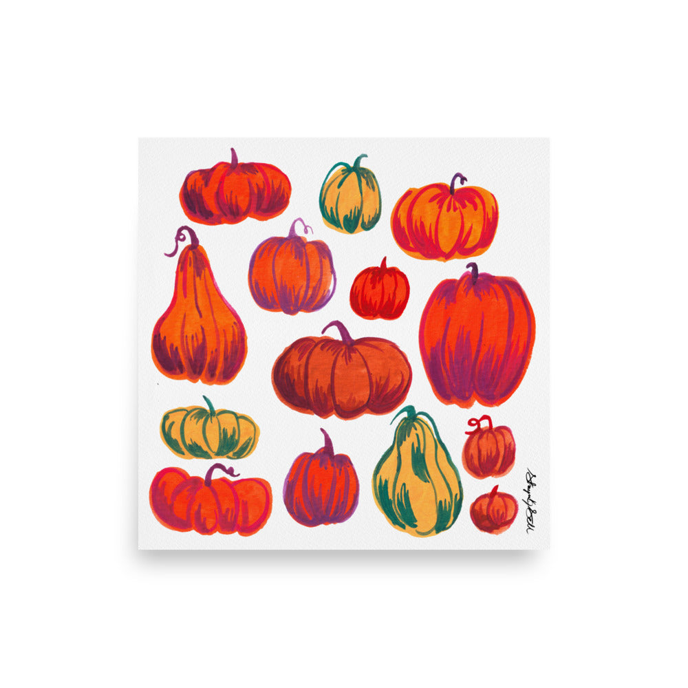 Pumpkins and Squash Watercolor Painting: Fall Art Print